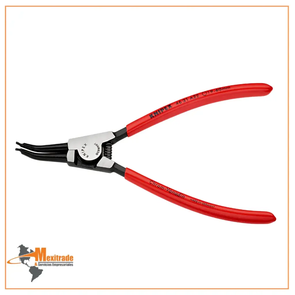 Pinza para anillos de retención exteriores de ejes en ángulo de 45ø recubierto de plástico acabado pavonado 185 mm KNIPEX  