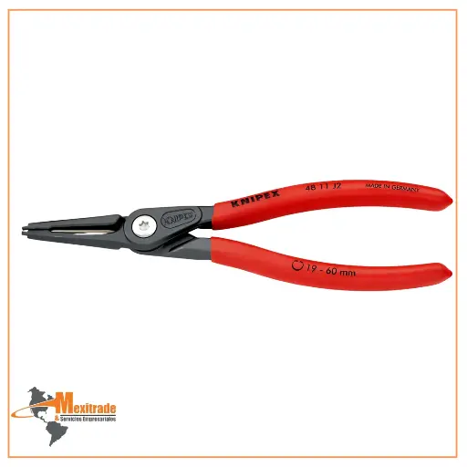 [48 11 J2 SB] Pinza de precisión para anillos de retención interiores en taladros recubiertos de plástico antideslizante acabado pavonado 180 mm KNIPEX 