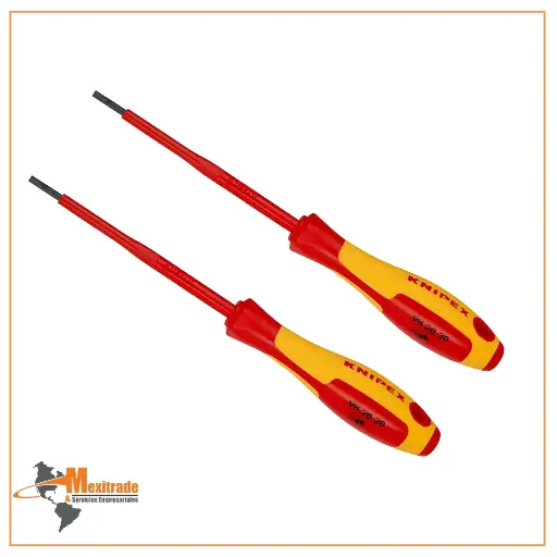 [98 20 30] KNIPEX 98 20 30 Desarmador para tornillos con cabeza ranurada mango aislante en dos componentes 202 mm